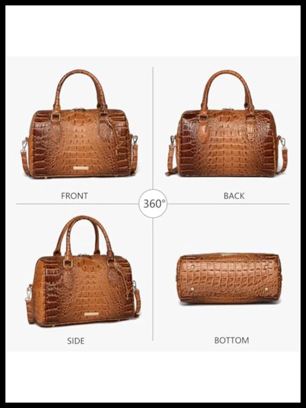 Crocodile Embossed Faux Leather Satchel Handbag with Top Handle and Crossbody